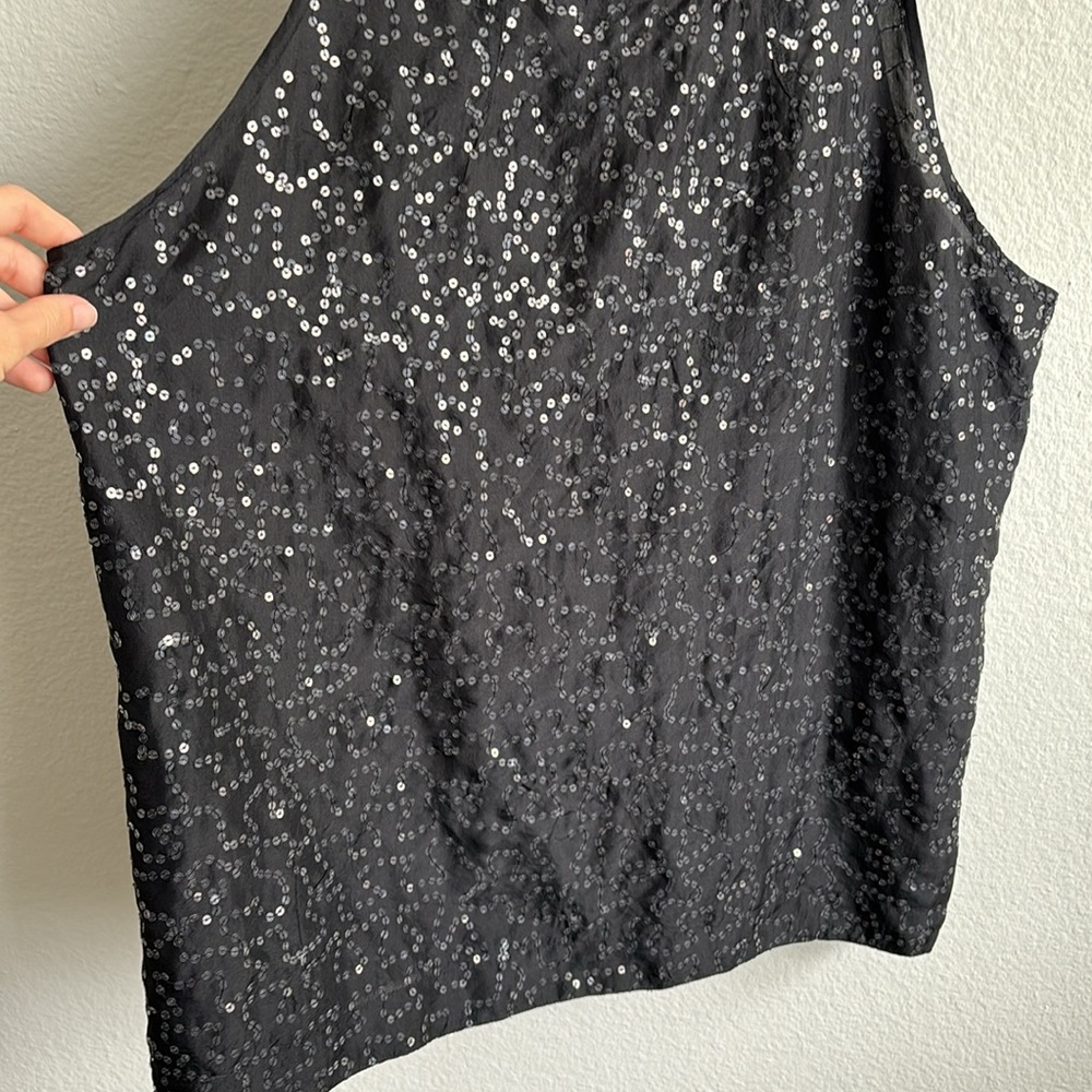 Chan Luu Black Sequin Shimmer 100% Silk Sleeveless Tank Top - Picture 4 of 7